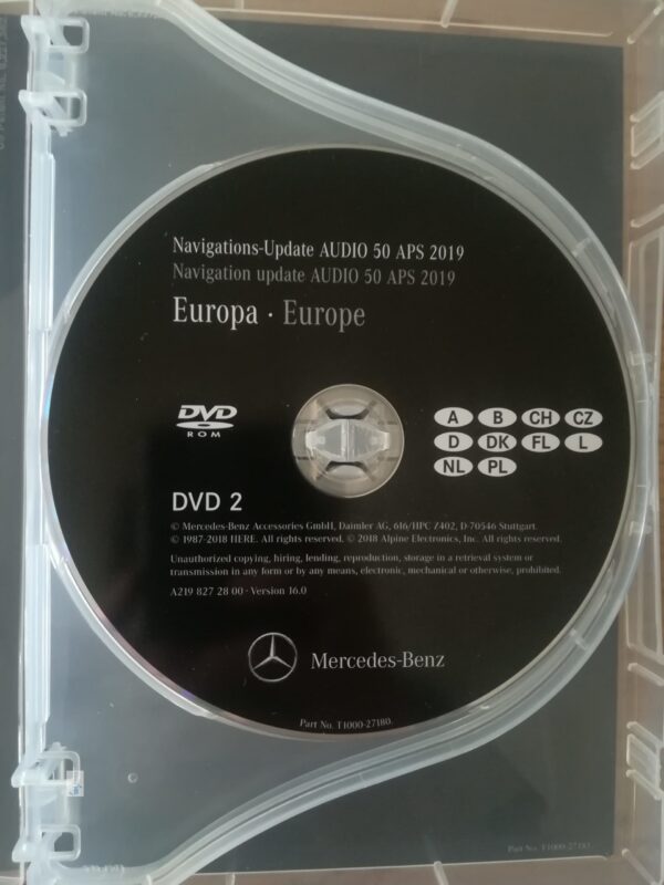 Mercedes-Benz Navigations-DVD AUDIO 50 APS NTG 2.5 DVD2 DEUTSCHLAND BENELUX ALPEN CZ DK PL 2019 A2198272800 türkis