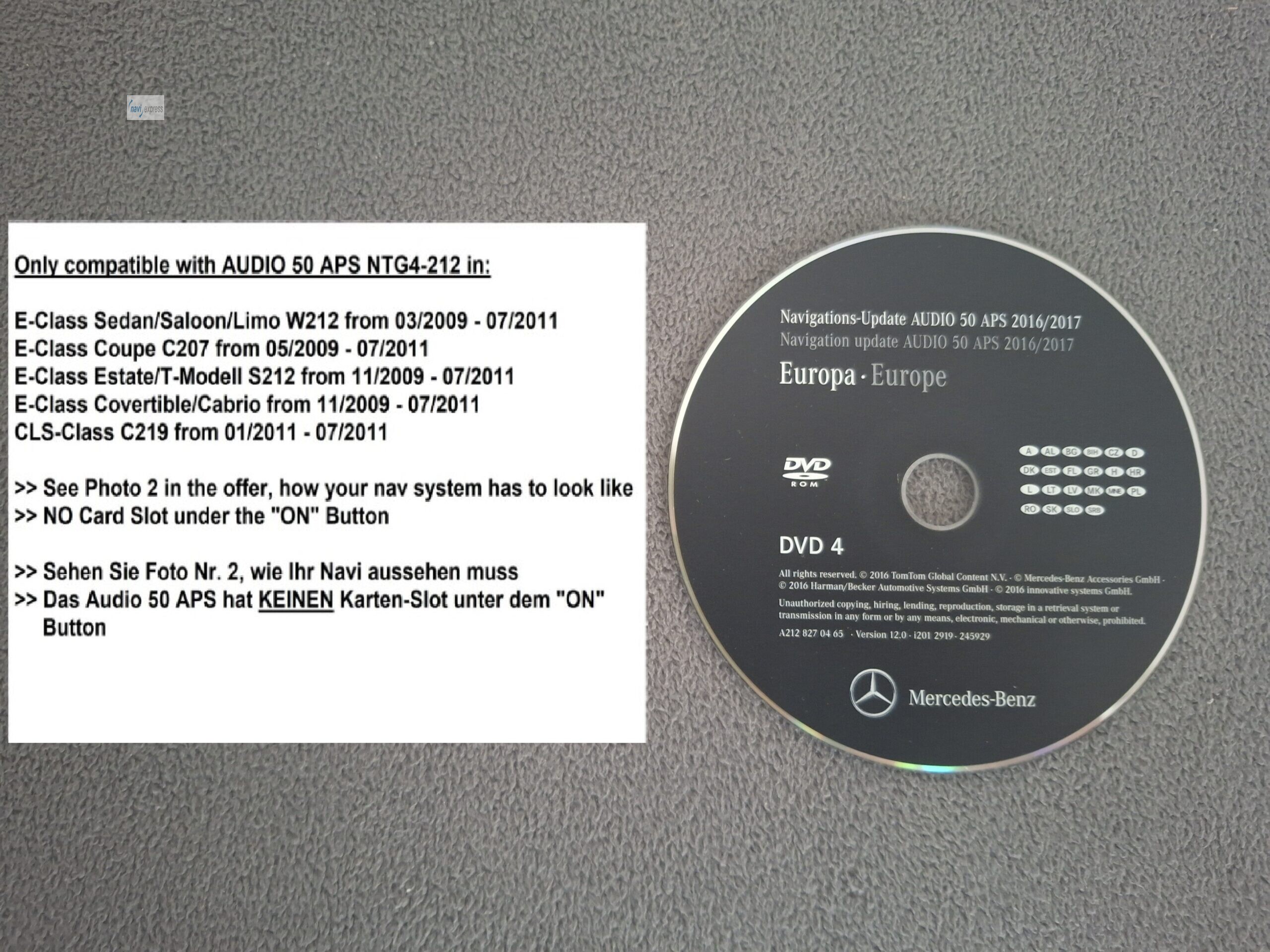 Mercedes-Benz Navi DVD Audio 50 APS NTG4-212 Deutschland Osteuropa 2016/2017 A2128270465 lachs
