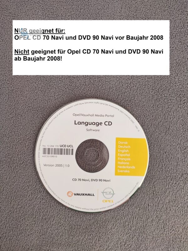 OPEL VAUXHALL Sprachen Language CD für CD 70 Navi und DVD 90 Navi + OPEL Modelle vor Baujahr 2008