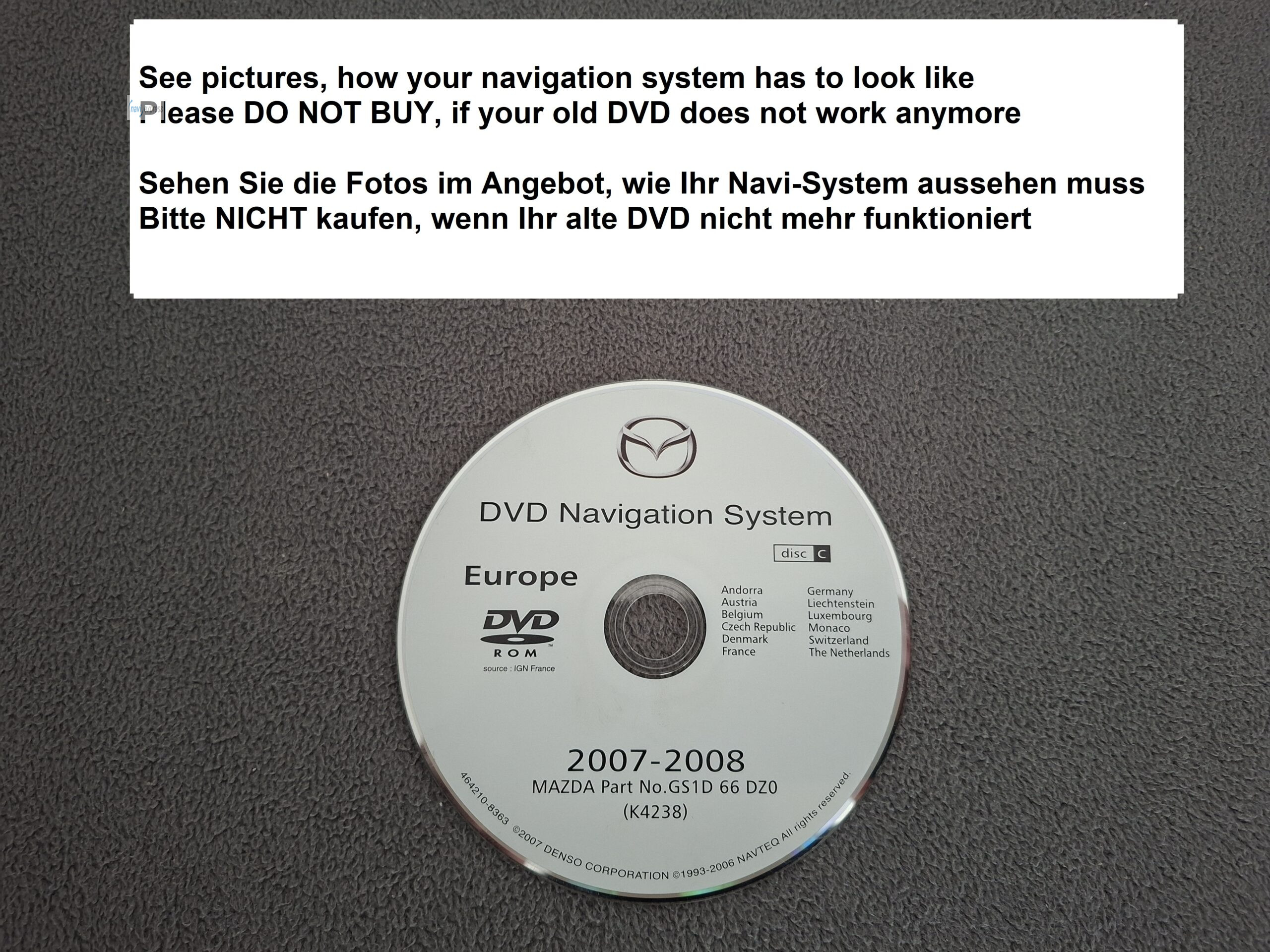 DVD Navigation Mazda DENSO Deutschland Frankreich Österreich Schweiz BeNeLux 2007/2008 GS1D66DZ0