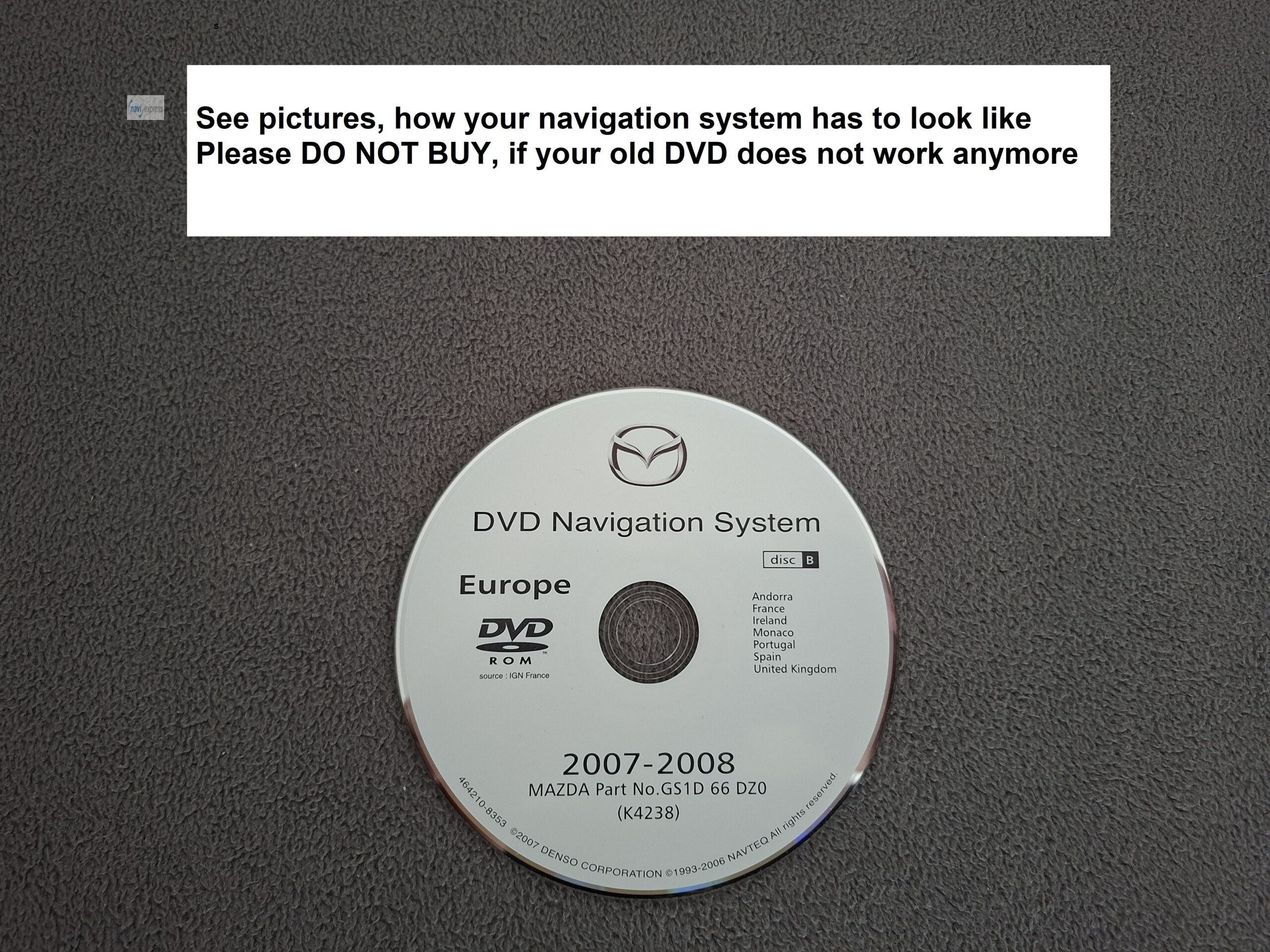 DVD Navigation Mazda DENSO France Espana Portugal Great Britain Ireland 2007/2008 GS1D66DZ0