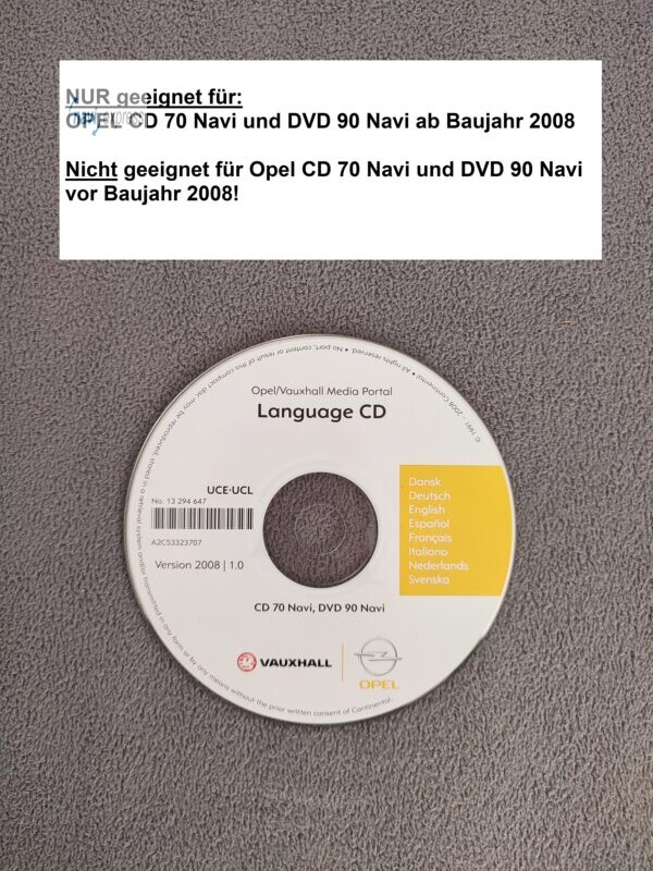Opel Sprachen Language CD für CD 70 Navi und DVD 90 Navi + OPEL Modelle ab Baujahr 2008