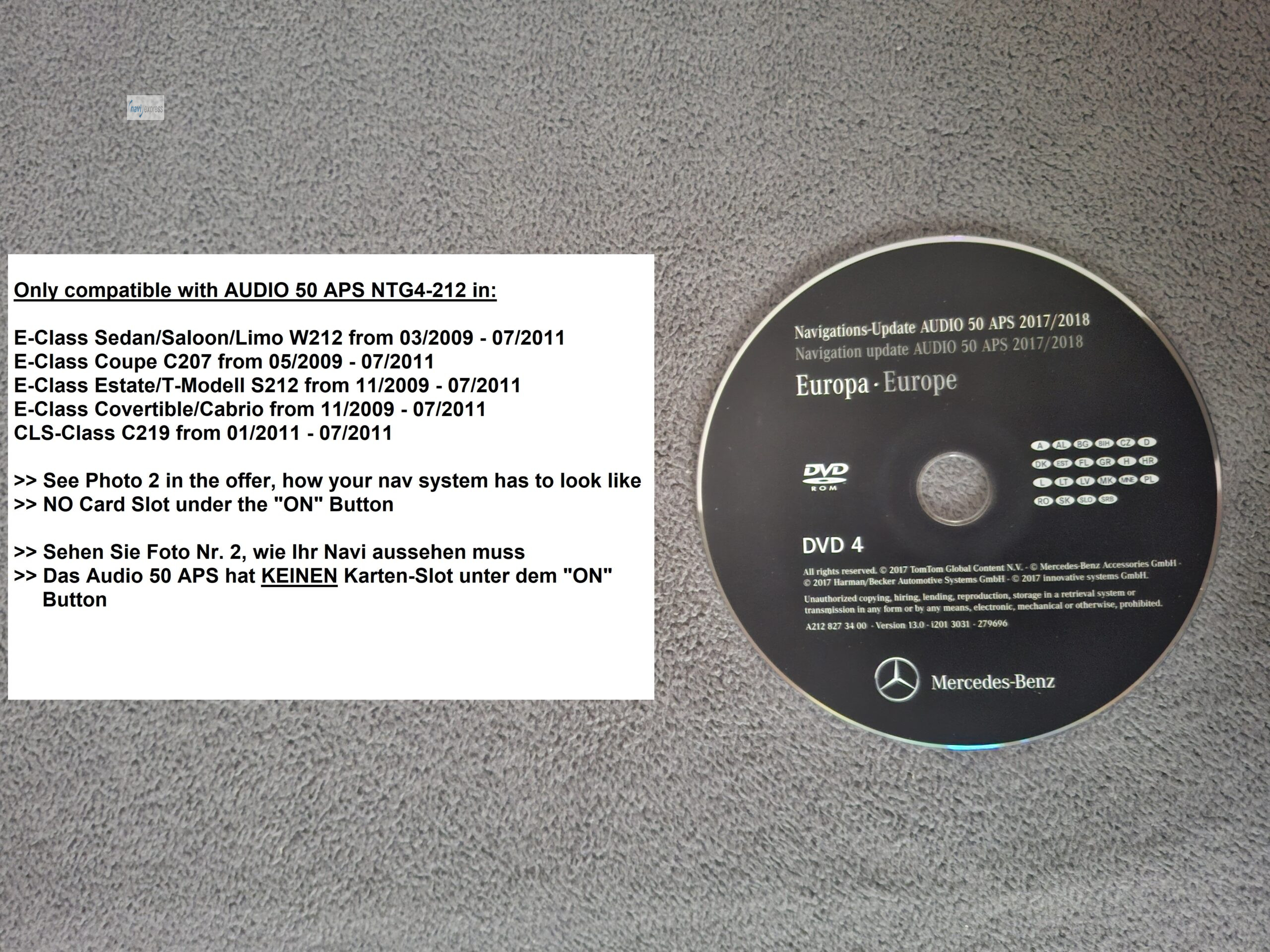 Mercedes-Benz Navi DVD Audio 50 APS NTG4-212 Deutschland Osteuropa 2017/2018