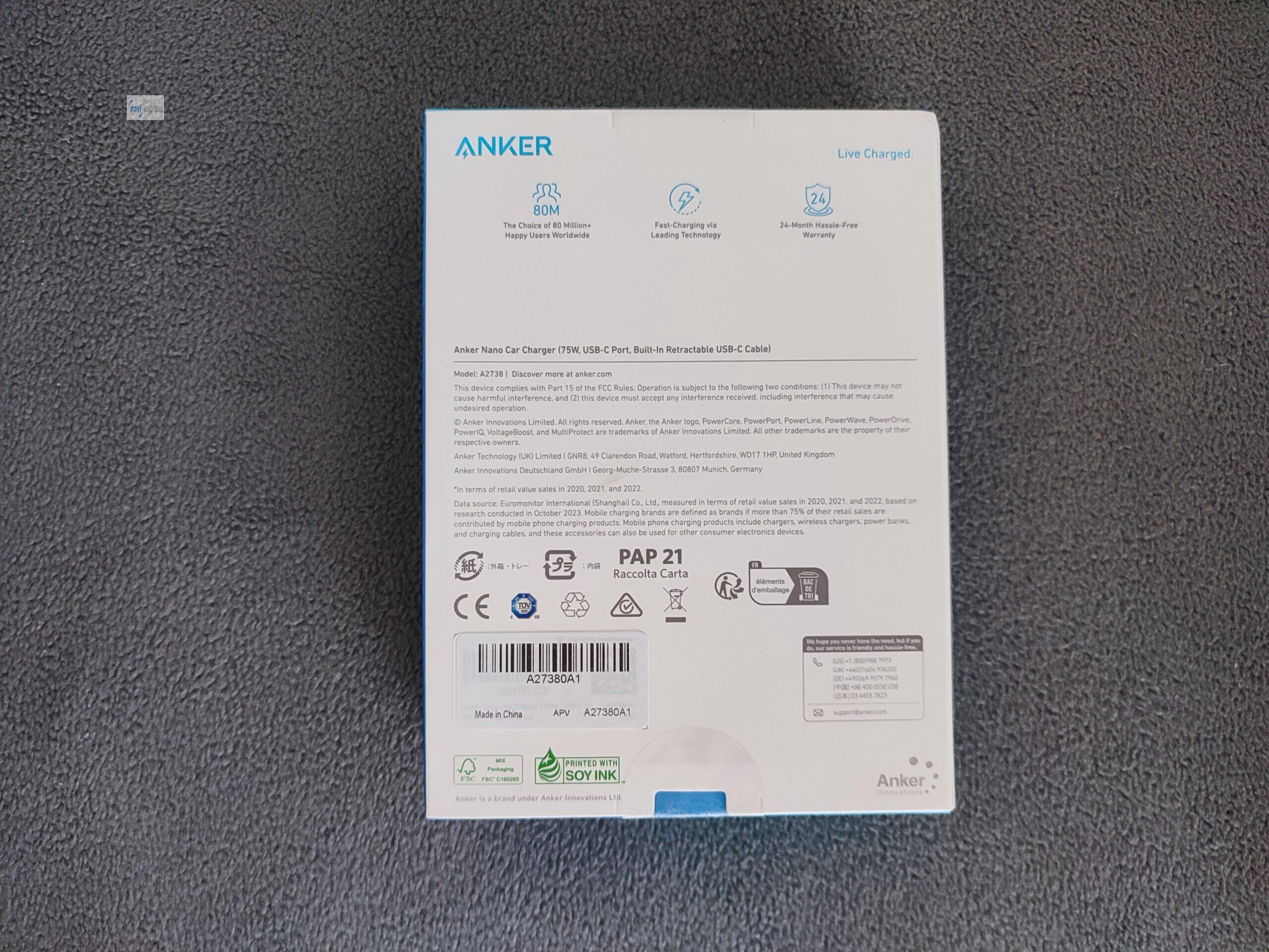 Anker Nano KFZ PKW Ladegerät Autoladegerät 75W, USB-C Port, Integriertes einziehbares USB-C Kabel - Image 2