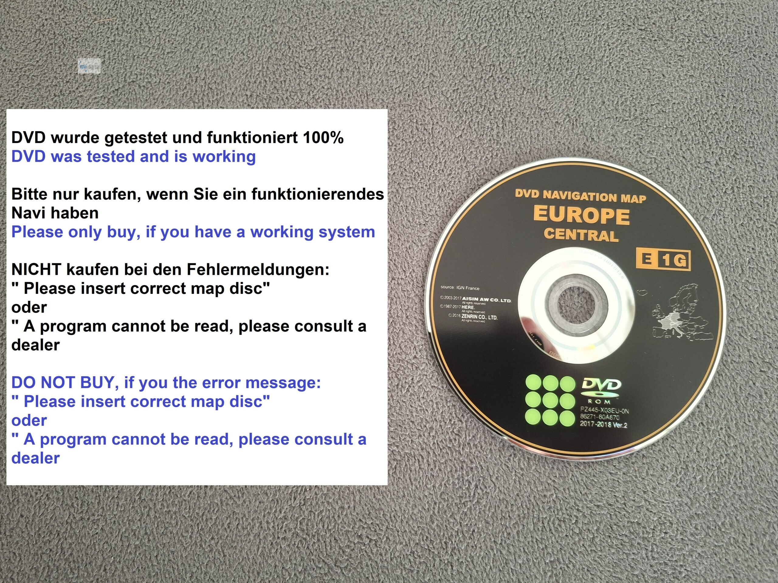 Toyota Navigation DVD TNS600 TNS700 Europa Central 2017/2018 Ver.2